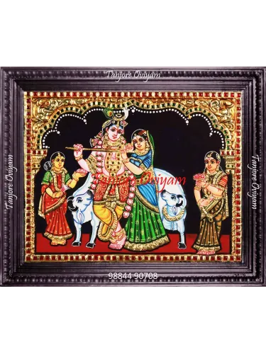 Radha Krishna Tanjore Painting with Cows